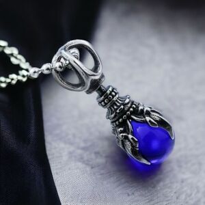 Nordic Viking Dragon Claw Pendant Stainless Steel Blue Marble Necklace